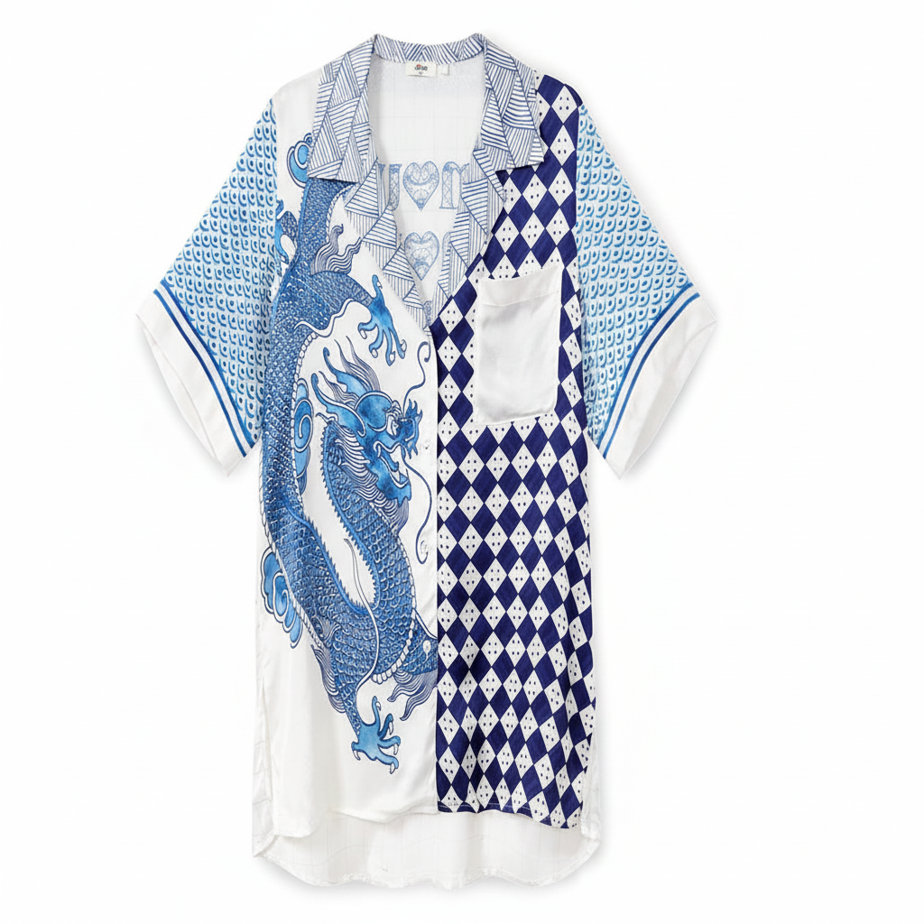 Luy Satin Set - Dragon Print Short Sleeve